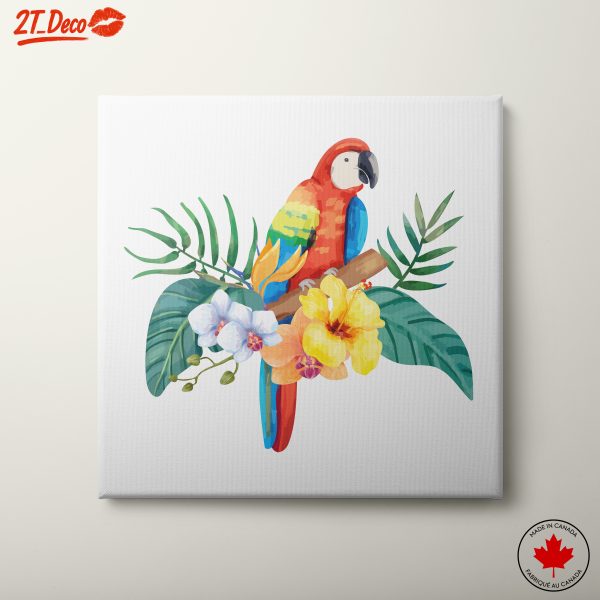Vibrant Tropical Parrot with Flowers