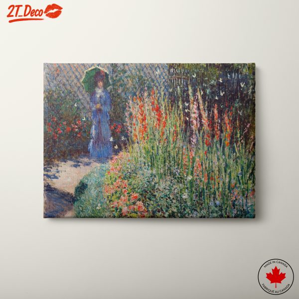 Woman with Green Umbrella in Flower Garden Art