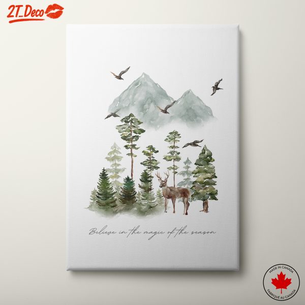 Magical Forest Landscape with Deer and Mountains