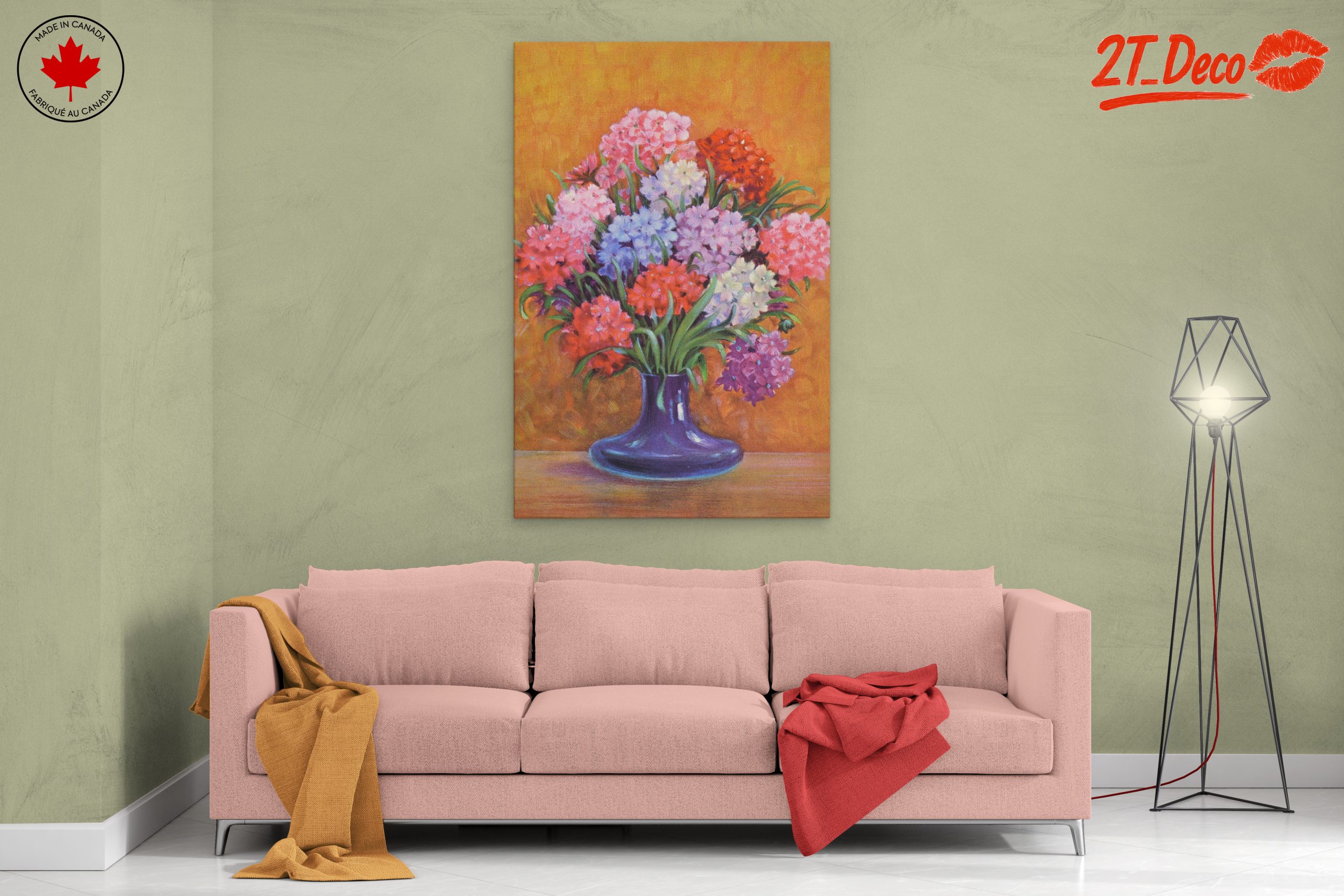 Vibrant Floral Arrangement in Purple Vase - Image 2