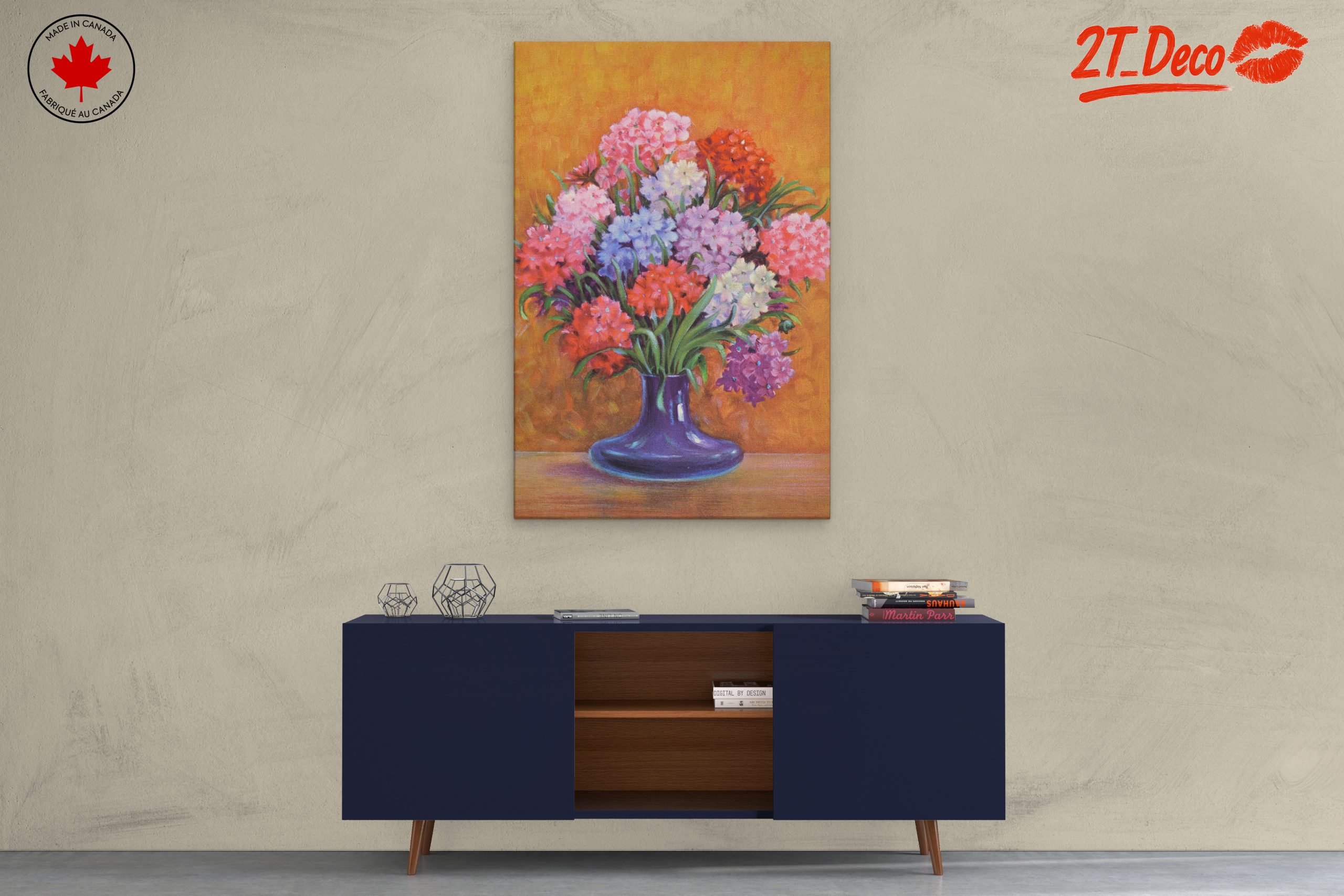 Vibrant Floral Arrangement in Purple Vase - Image 3