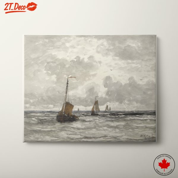 Moody Abstract Seascape with Sailing Boats