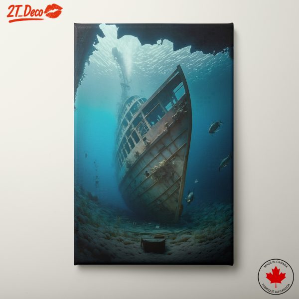 Abstract Underwater Shipwreck and Marine Life Art