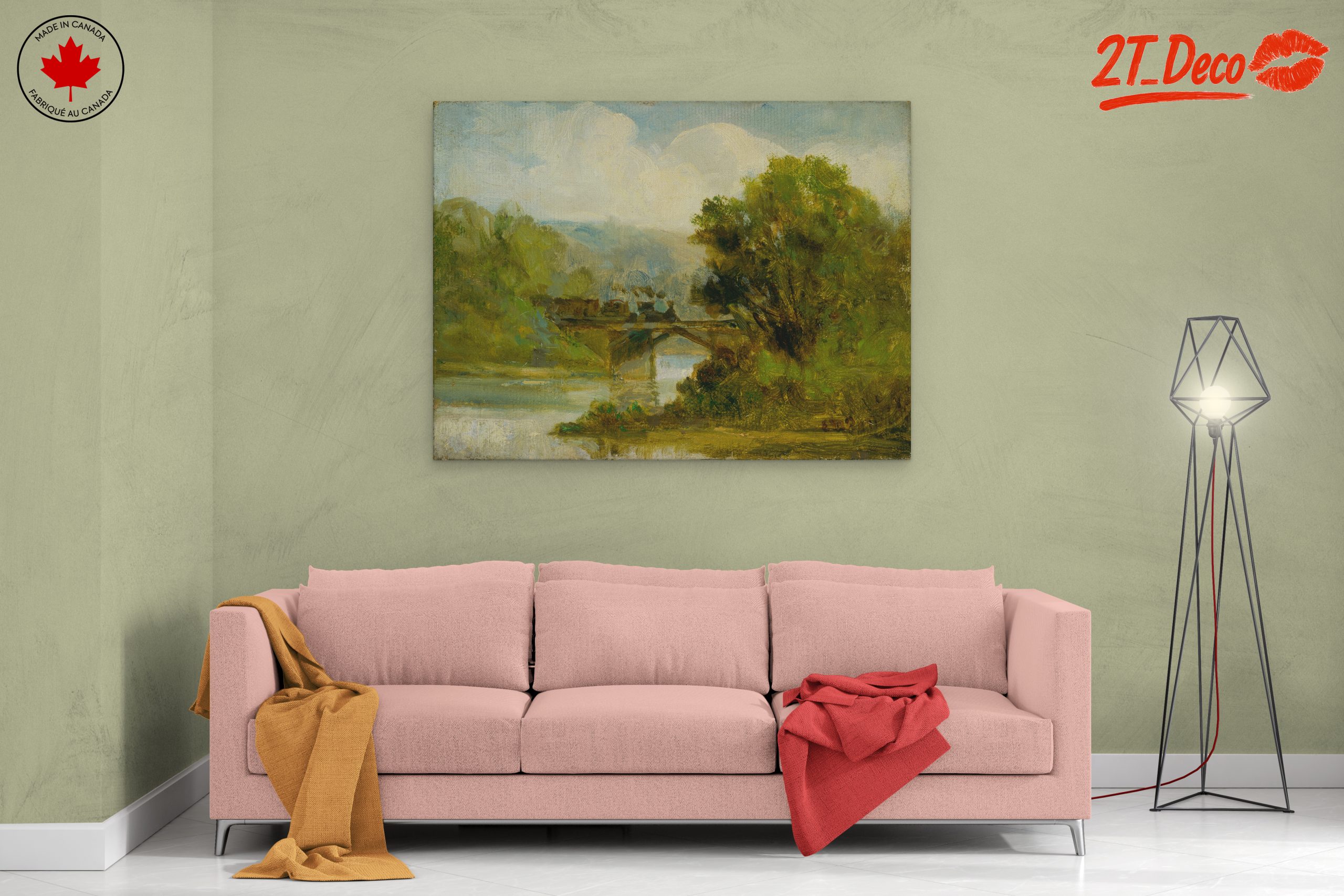 Serene Landscape with Bridge Over Water - Image 2