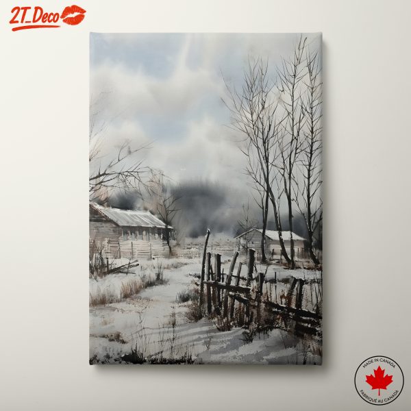Serene Winter Landscape with Barn and Fences