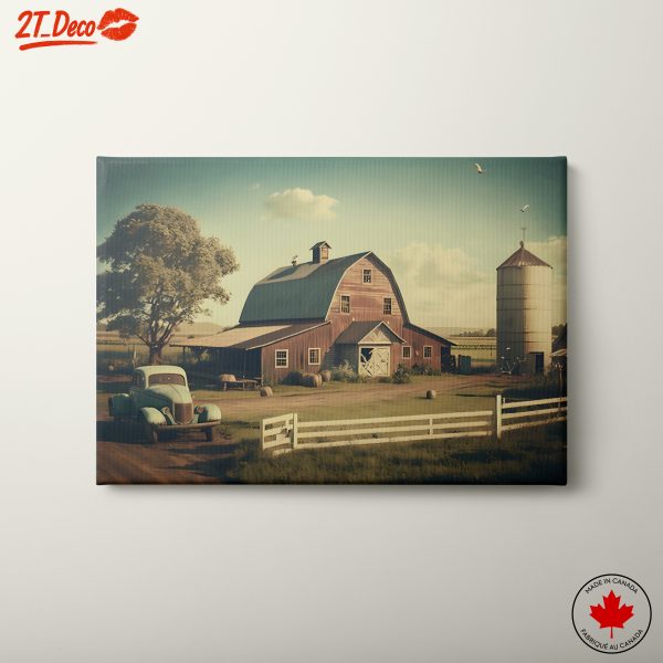 Vintage Barn Landscape with Classic Car