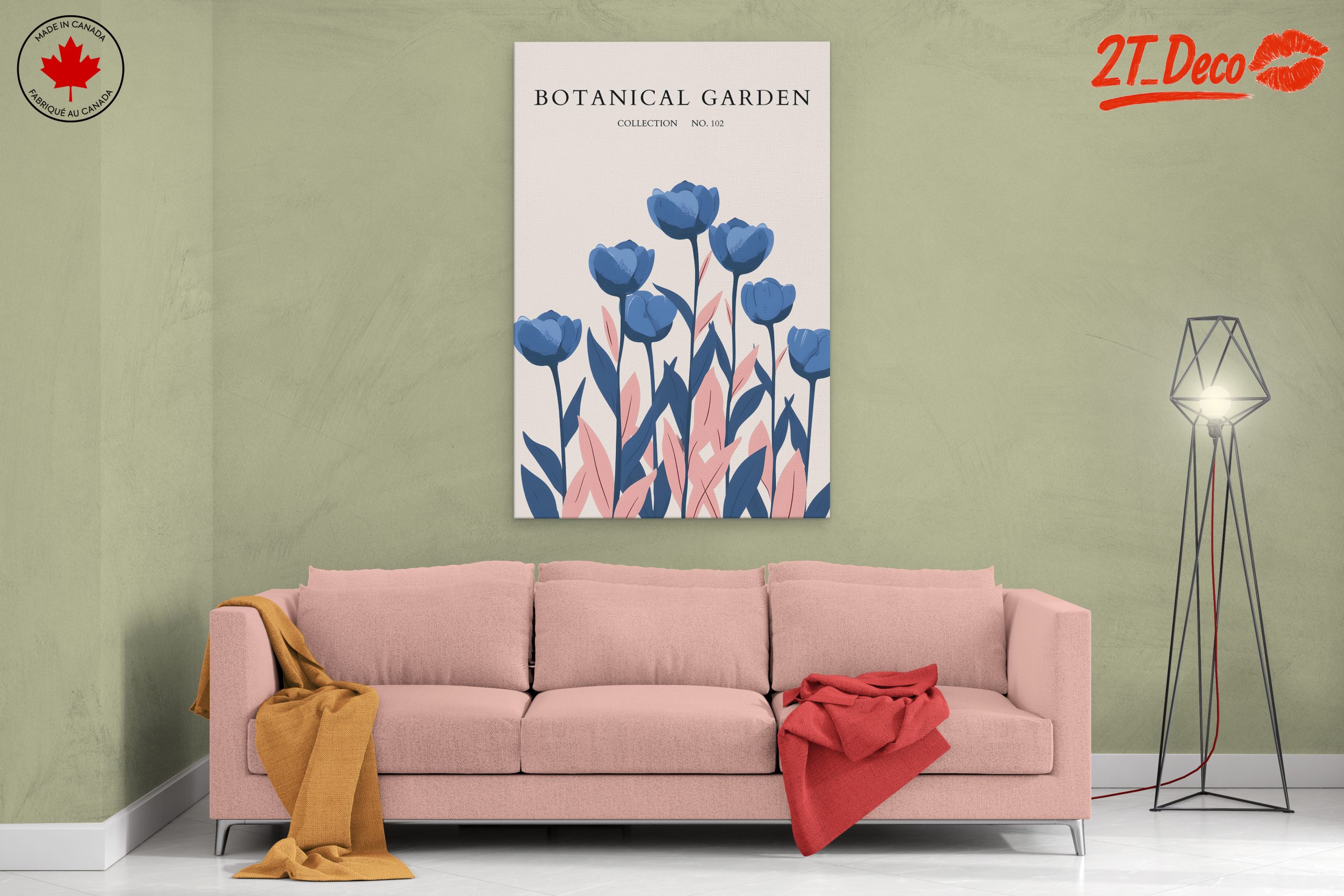 Stylized Botanical Art with Blue Flowers - Image 2