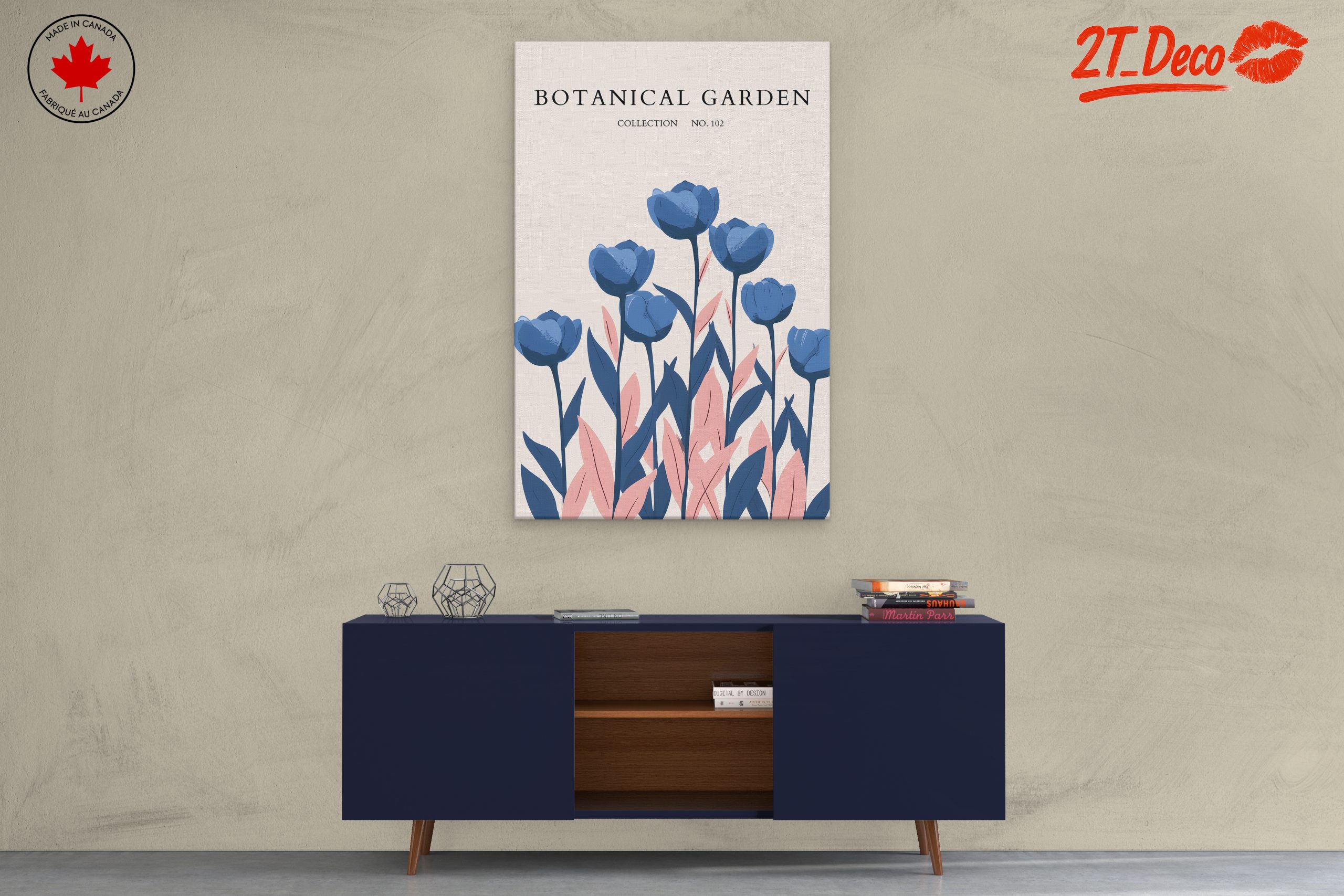 Stylized Botanical Art with Blue Flowers - Image 3