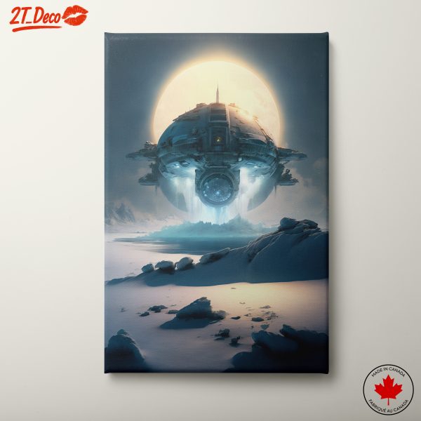 Futuristic Spacecraft Landing in Icy Landscape