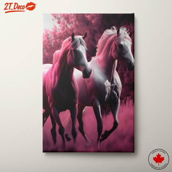 Majestic Horses Running Through Pink Landscape