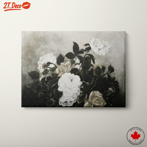 Elegant White Roses in Botanical Style
