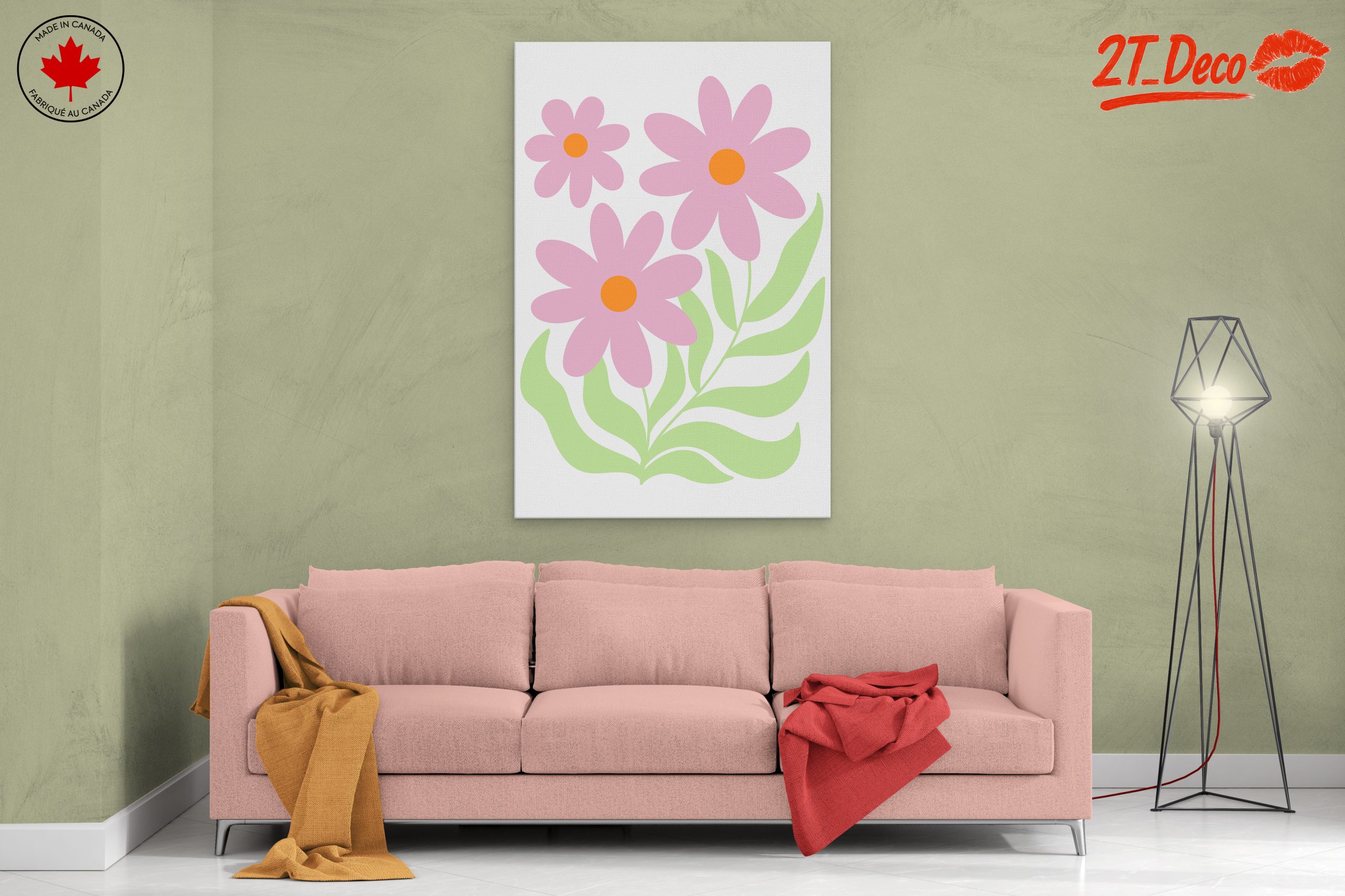 Stylized Pink Floral Art for Minimalist Decor - Image 2