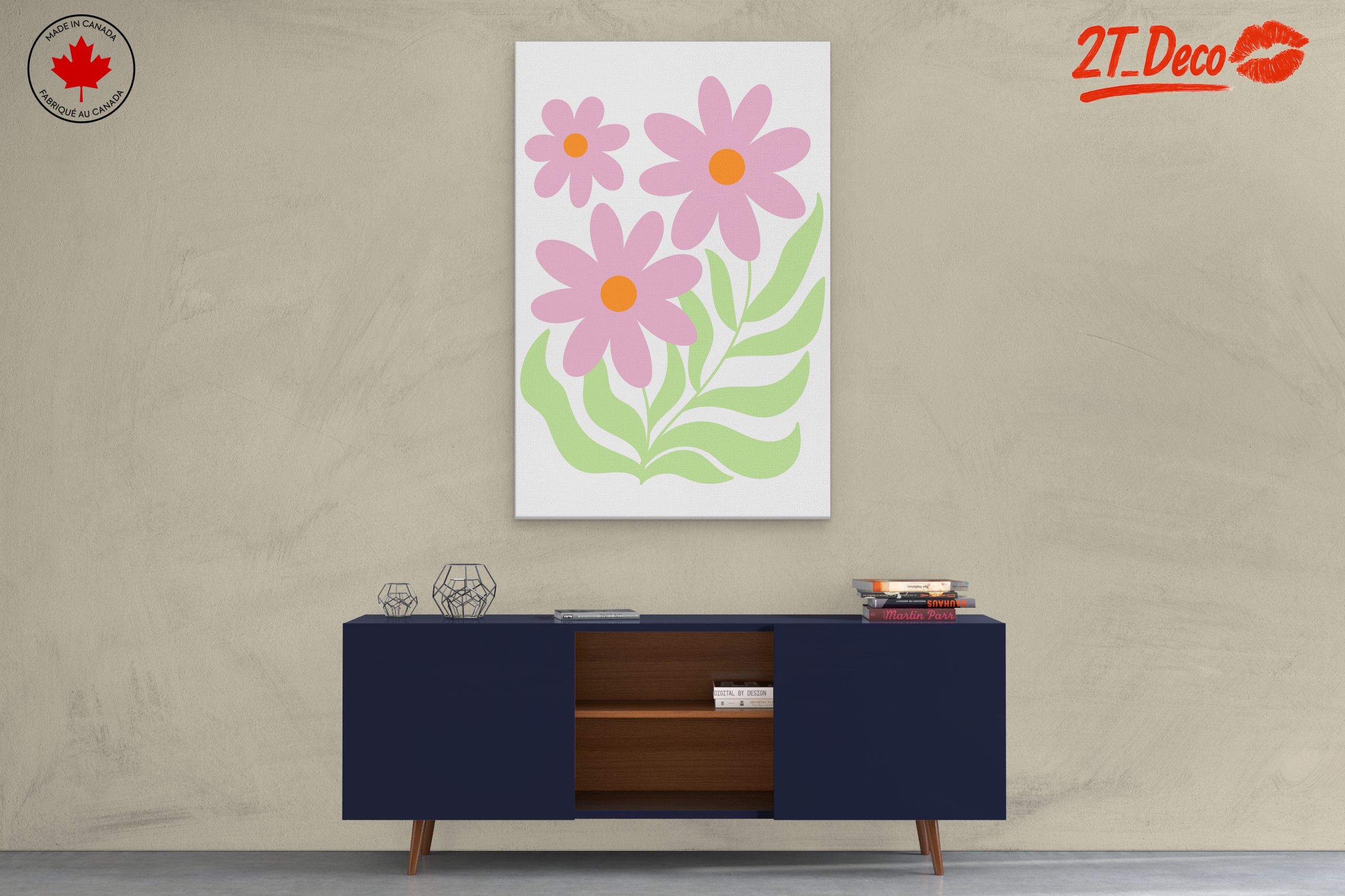 Stylized Pink Floral Art for Minimalist Decor - Image 3