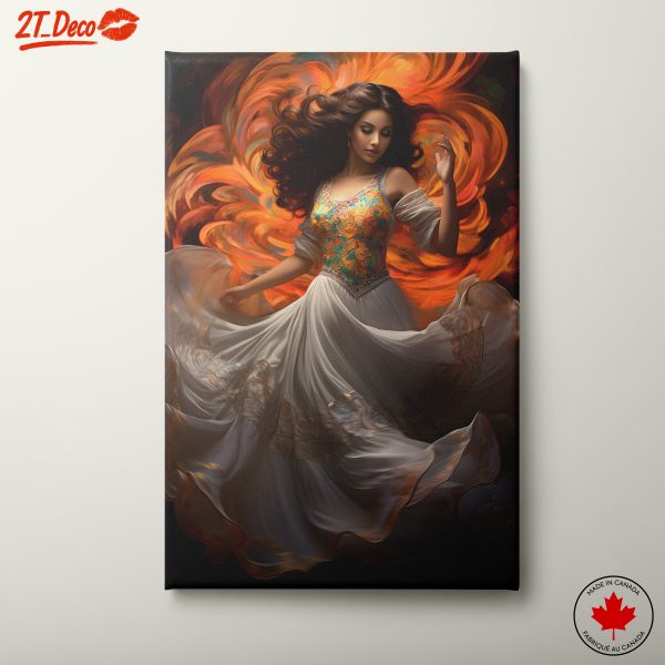 Elegant Woman Dancing in Vibrant Swirls