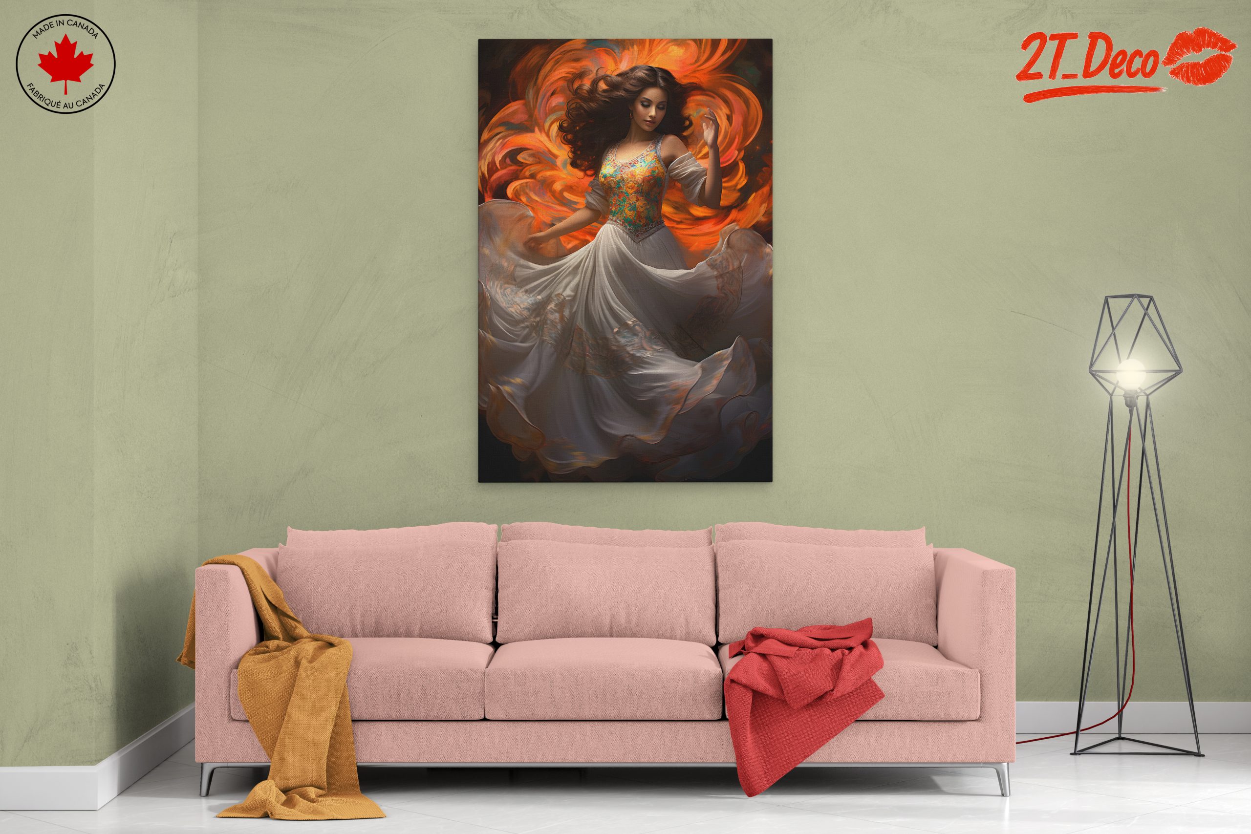 Elegant Woman Dancing in Vibrant Swirls - Image 2