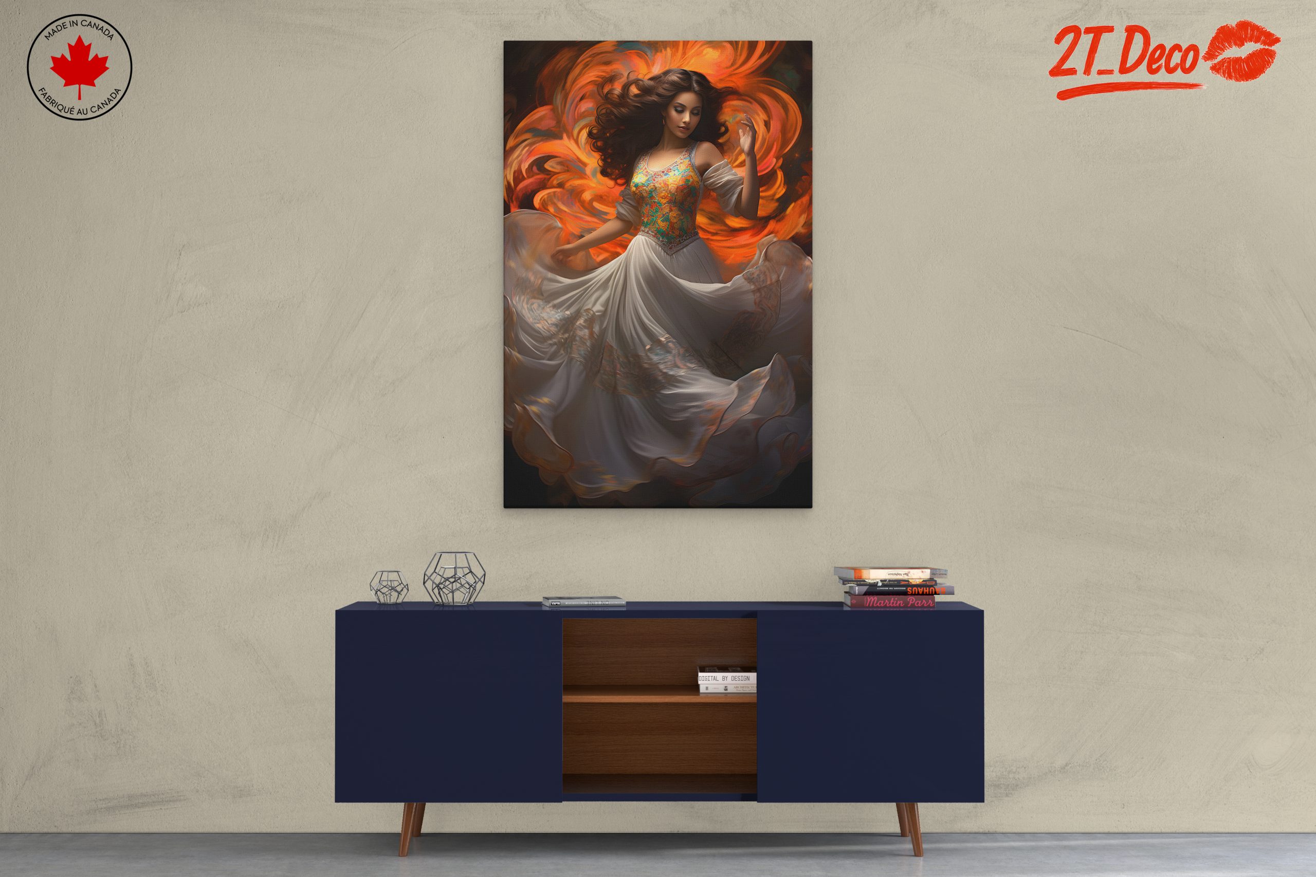 Elegant Woman Dancing in Vibrant Swirls - Image 3