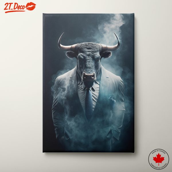 Bull in Suit with Smoky Background