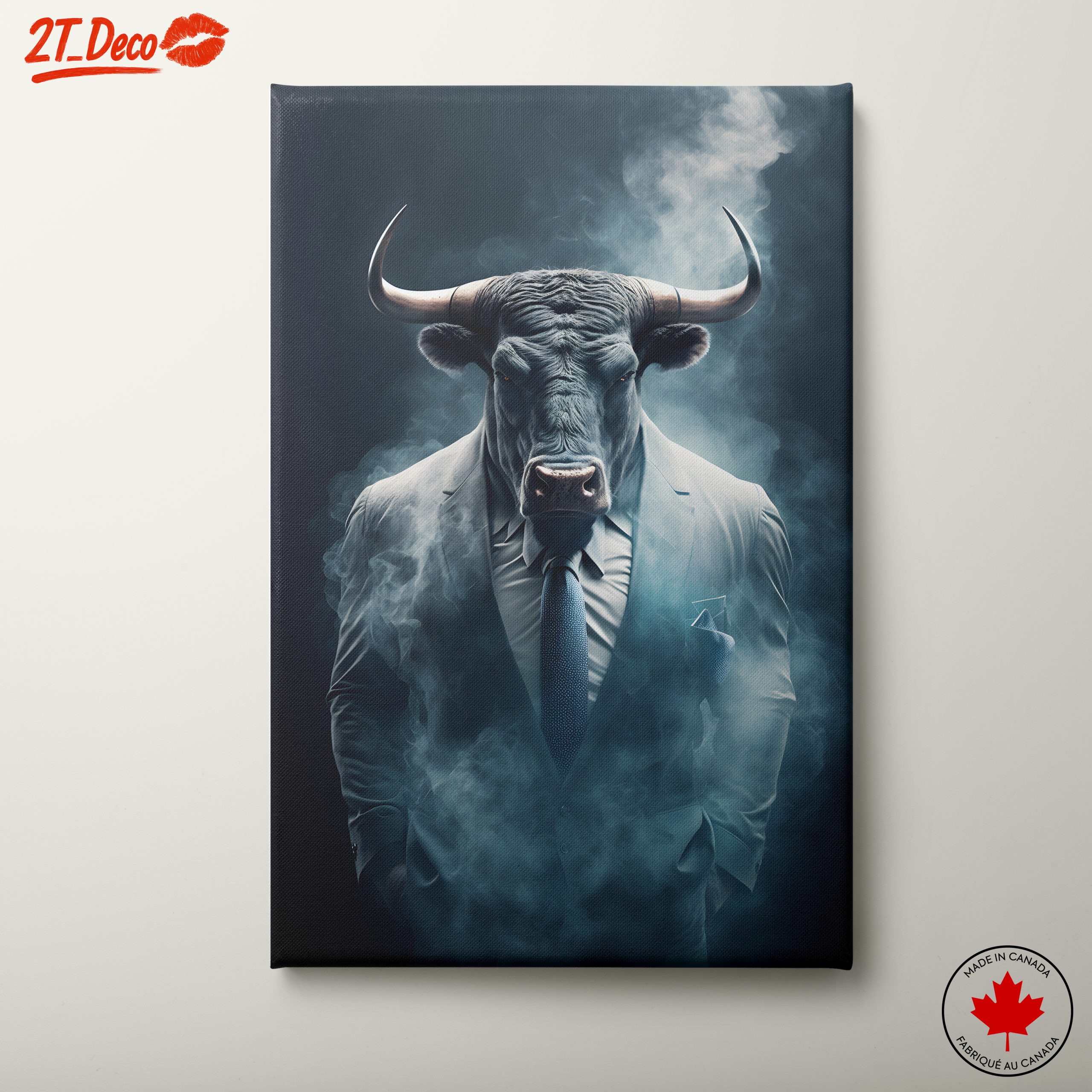 Bull in Suit with Smoky Background