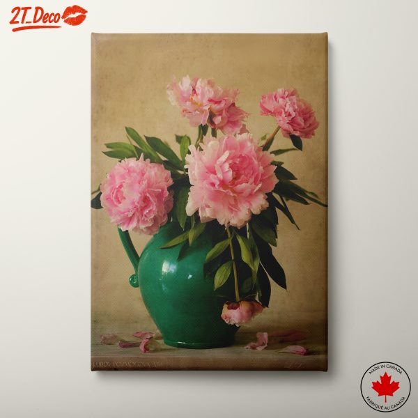 Vibrant Peonies in Green Vase