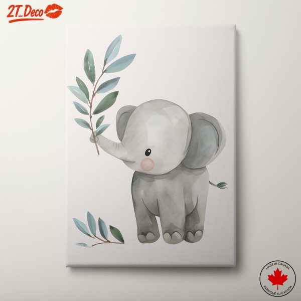 Whimsical Cute Elephant with Leaves