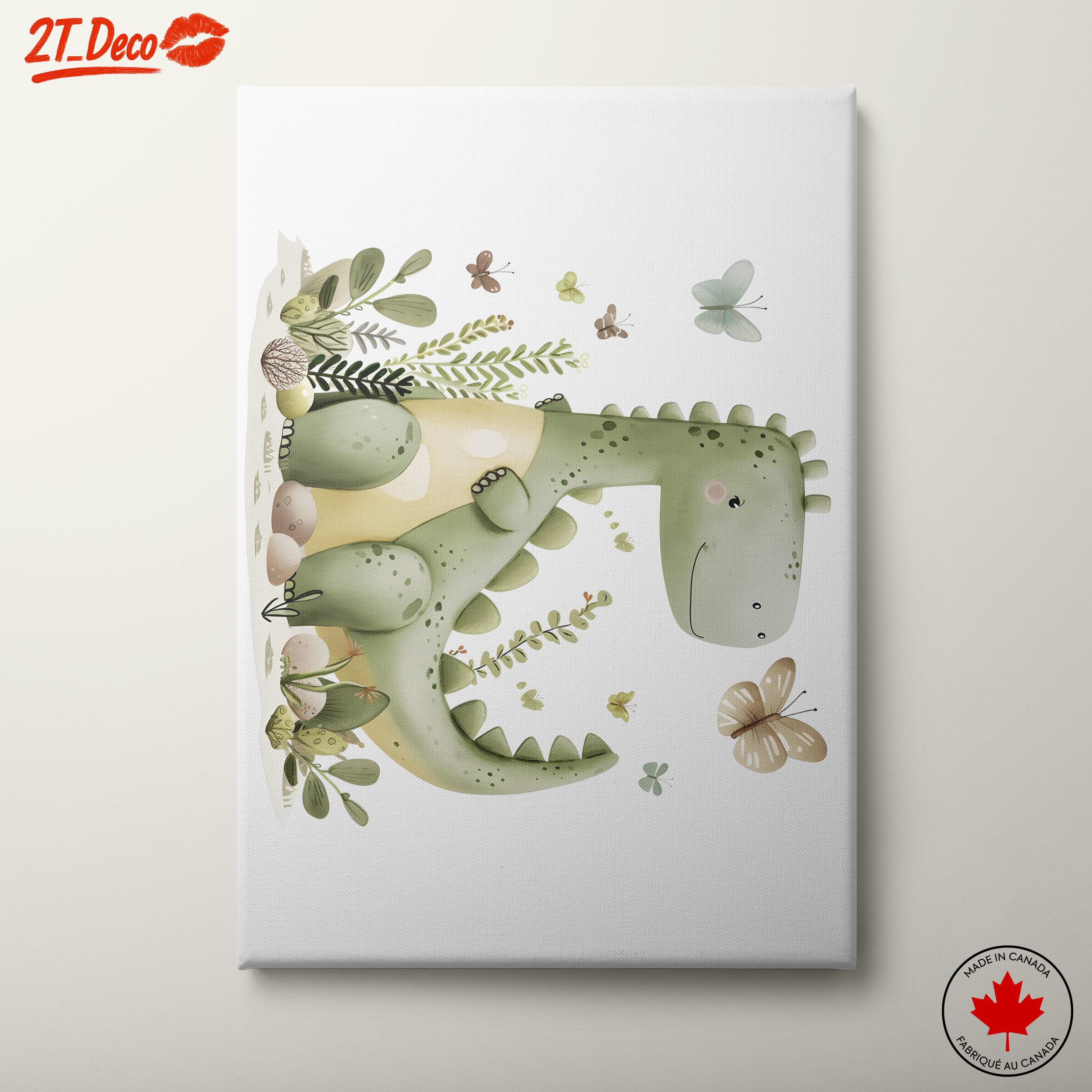 Whimsical Dinosaur and Butterflies Artwork