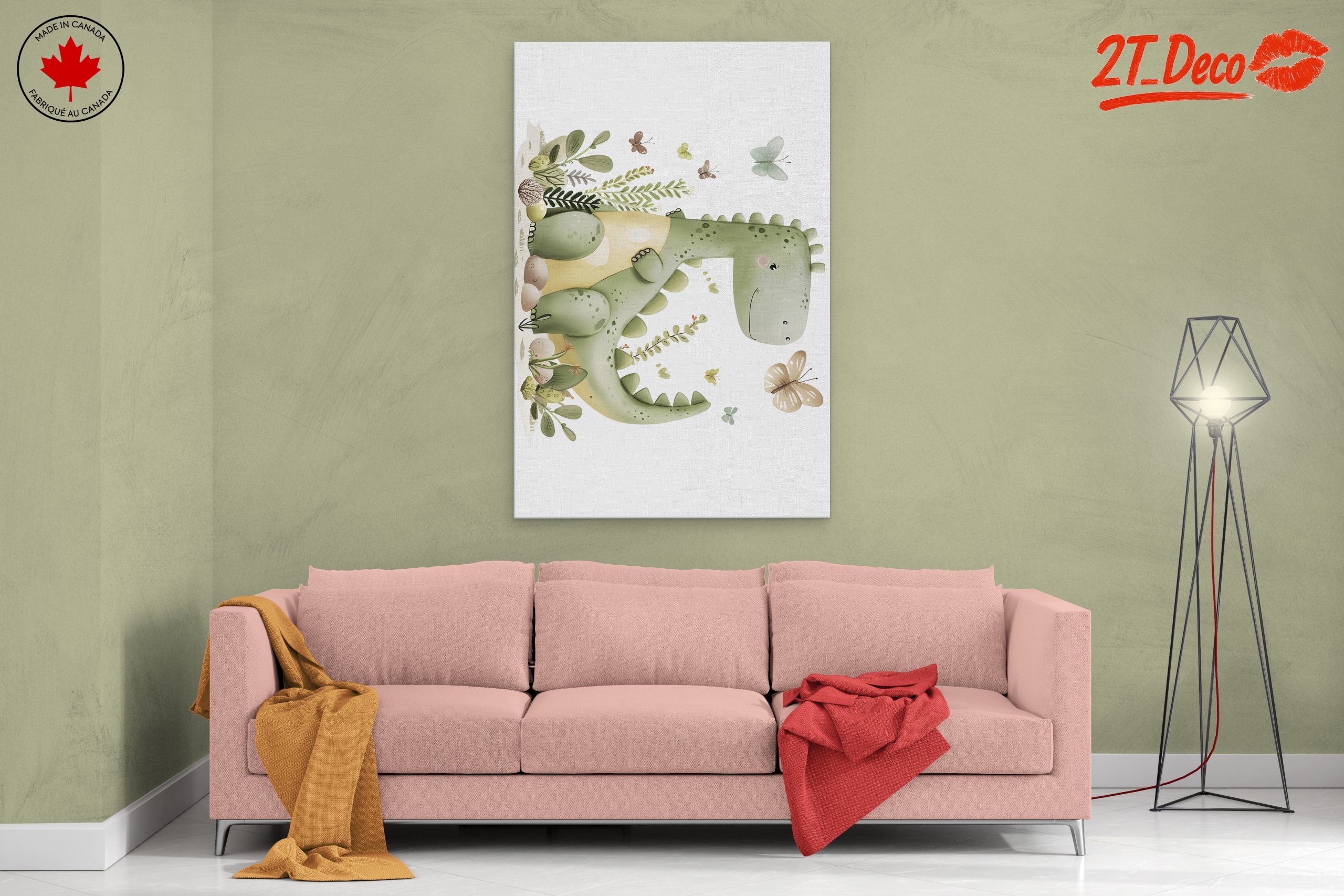 Whimsical Dinosaur and Butterflies Artwork - Image 2
