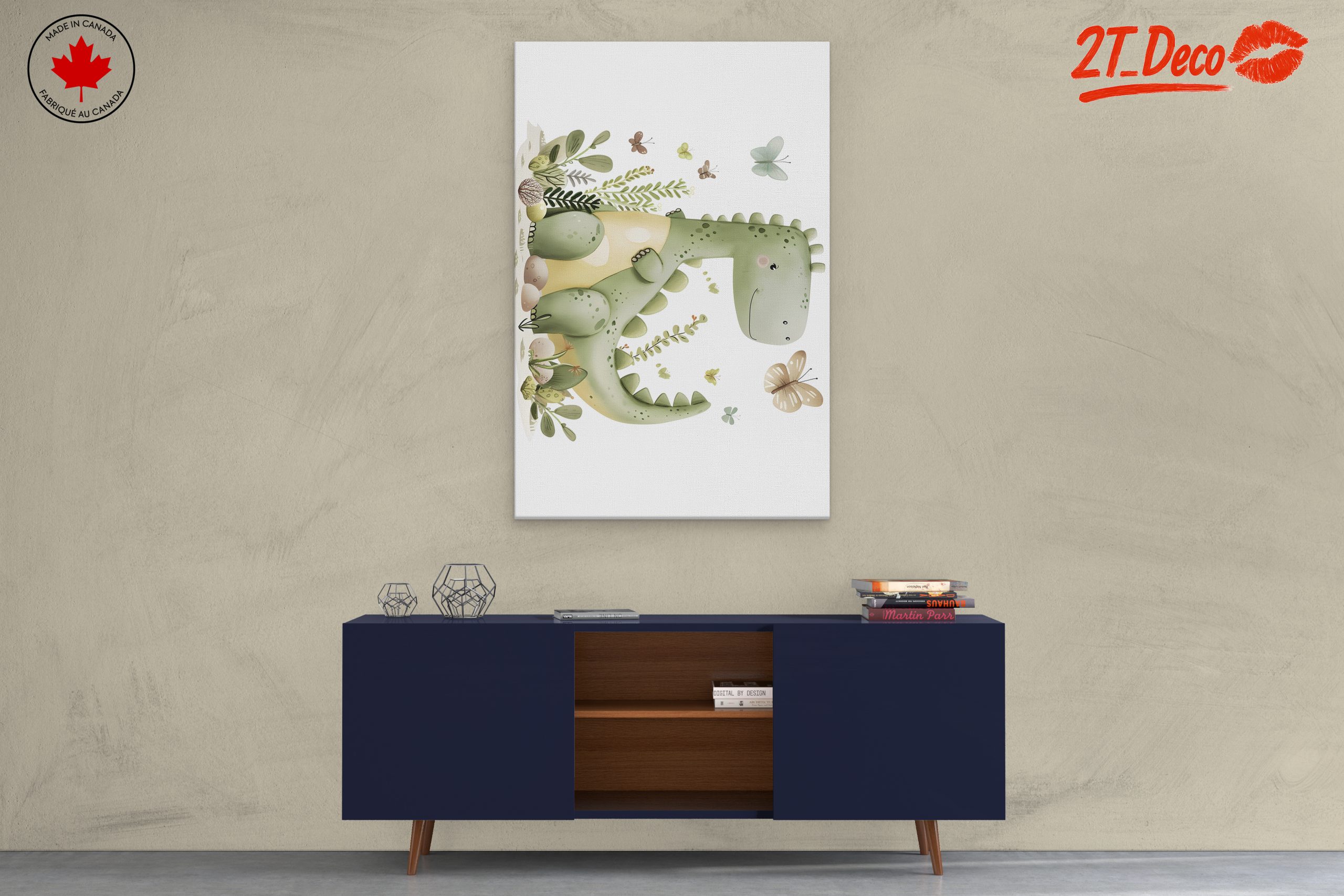 Whimsical Dinosaur and Butterflies Artwork - Image 3