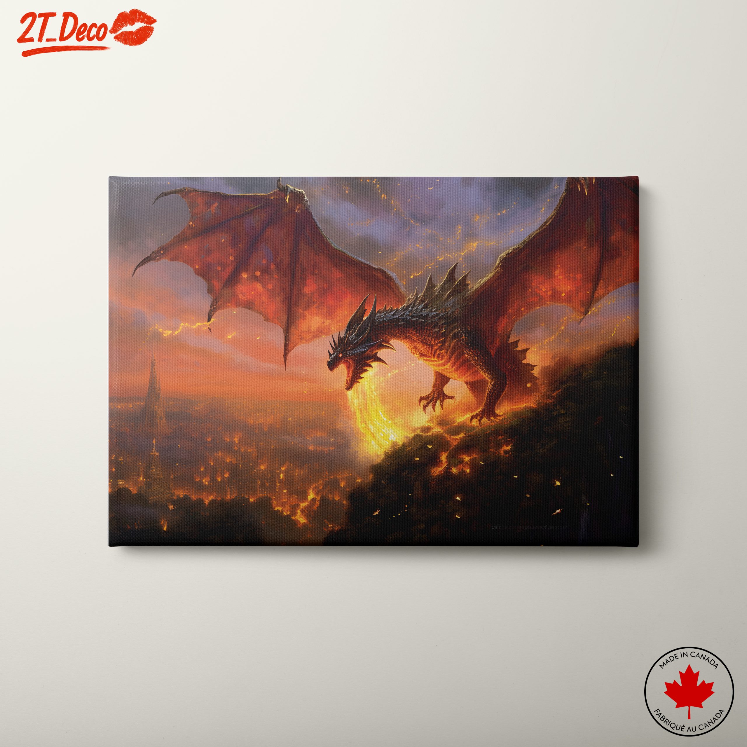 Majestic Dragon Breathing Fire Against Sunset
