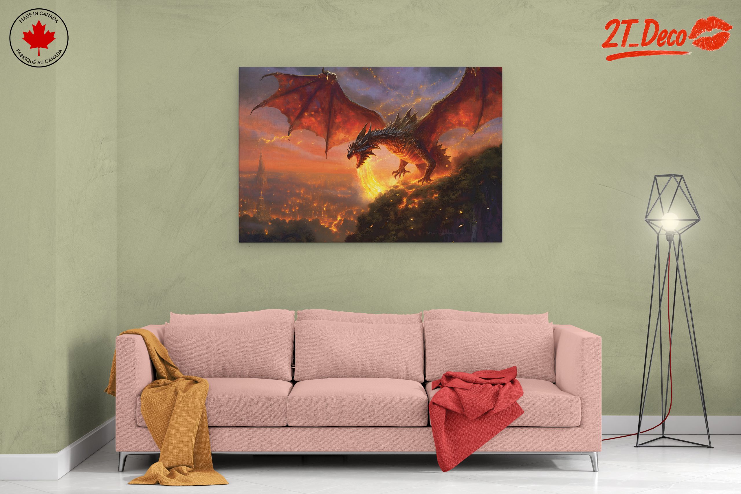 Majestic Dragon Breathing Fire Against Sunset - Image 2