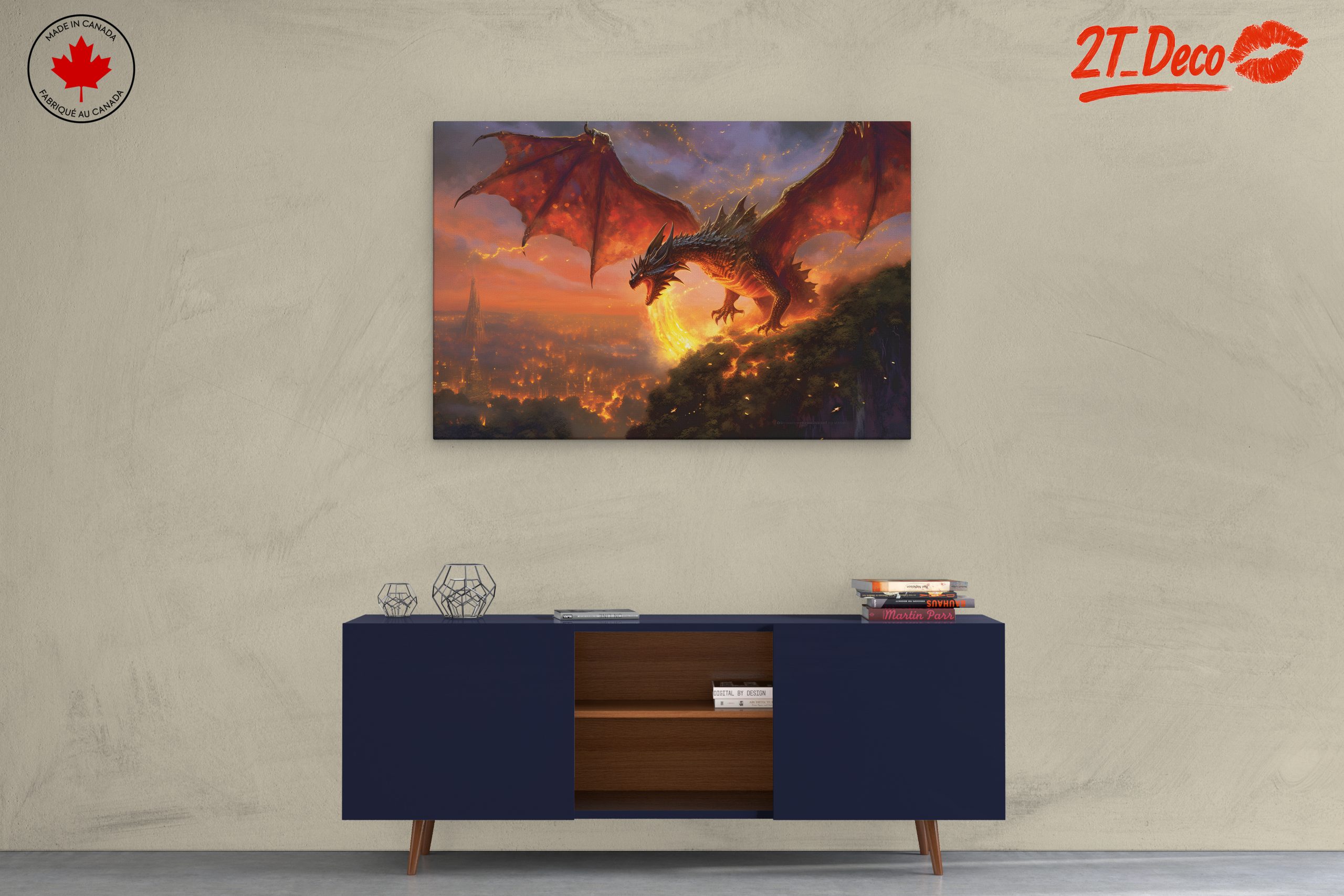 Majestic Dragon Breathing Fire Against Sunset - Image 3