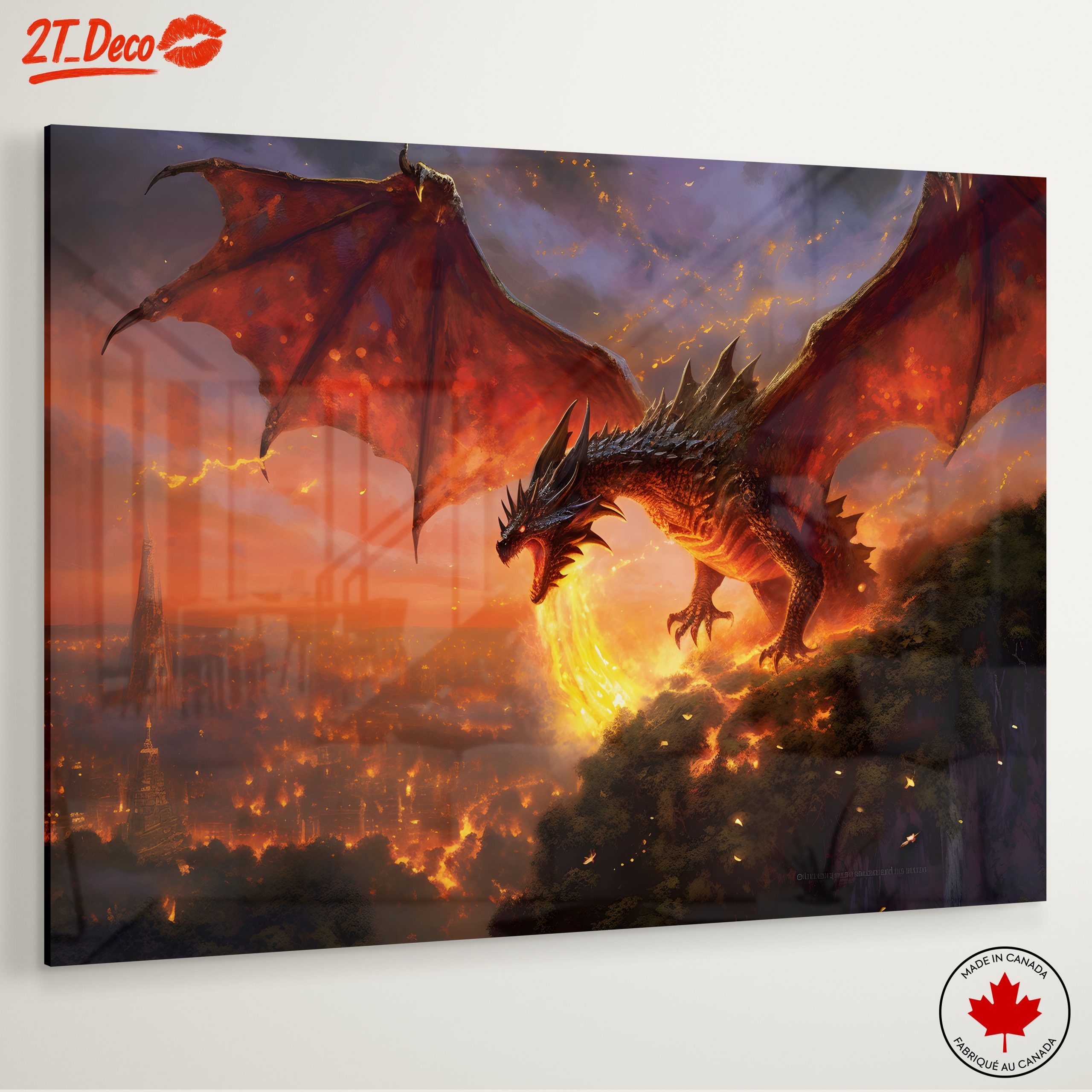 Majestic Dragon Breathing Fire Against Sunset - Image 6