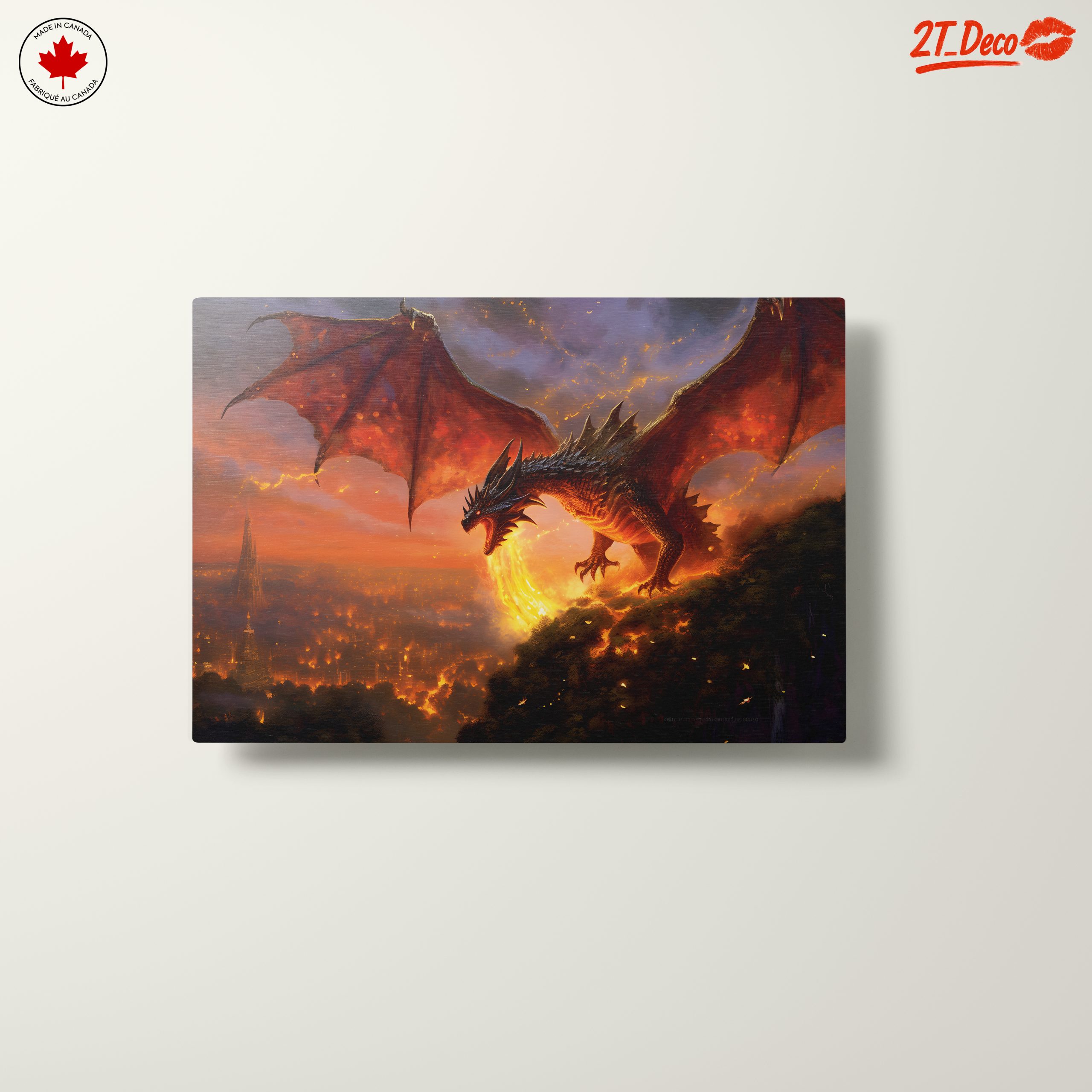 Majestic Dragon Breathing Fire Against Sunset - Image 10
