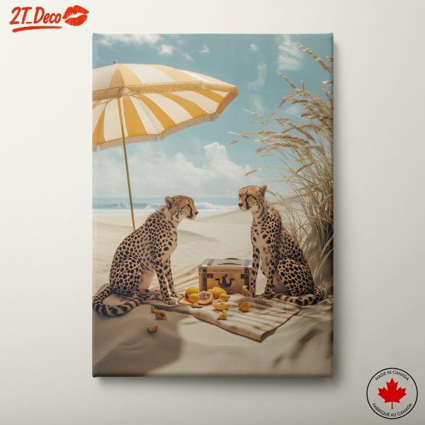 Playful Cheetahs Enjoying a Beach Picnic