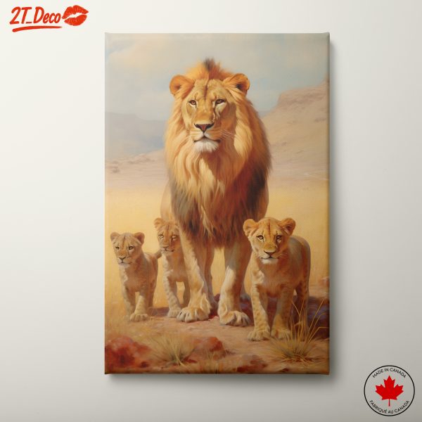 Realistic Portrait of a Lion and Cubs