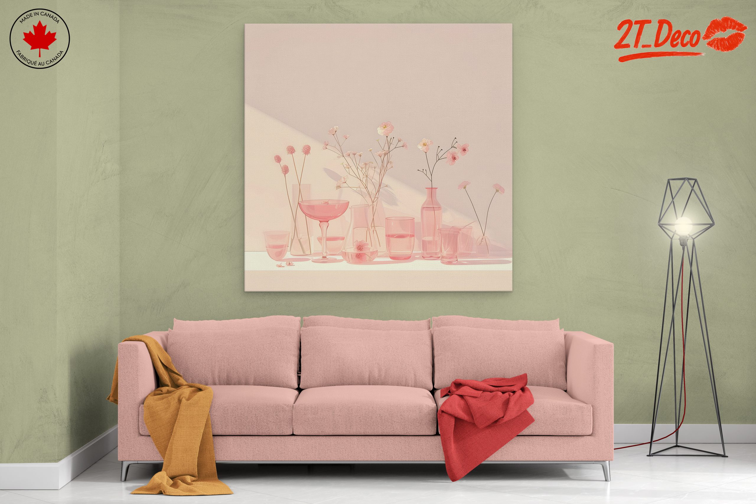 Delicate Floral Arrangement with Pink Glassware - Image 2