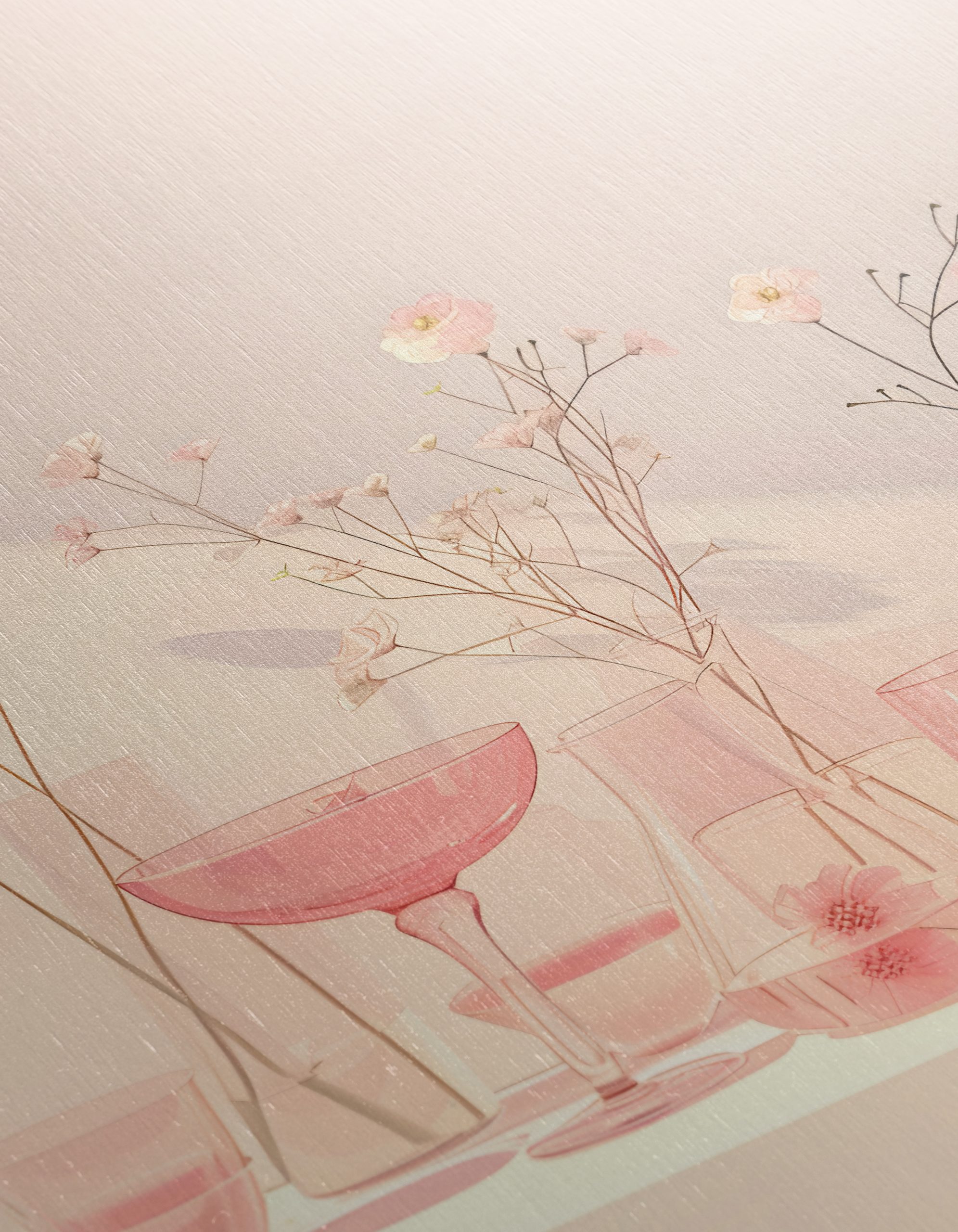 Delicate Floral Arrangement with Pink Glassware - Image 12