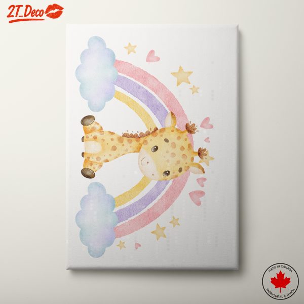 Playful Giraffe with Rainbow and Stars