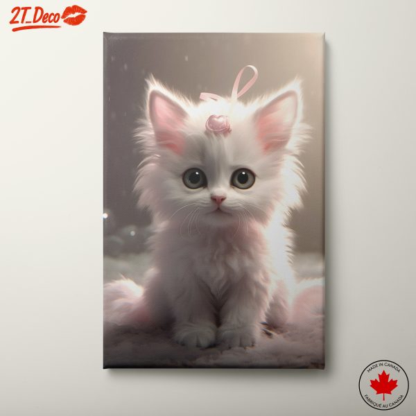 Adorable White Kitten with Pink Ribbon