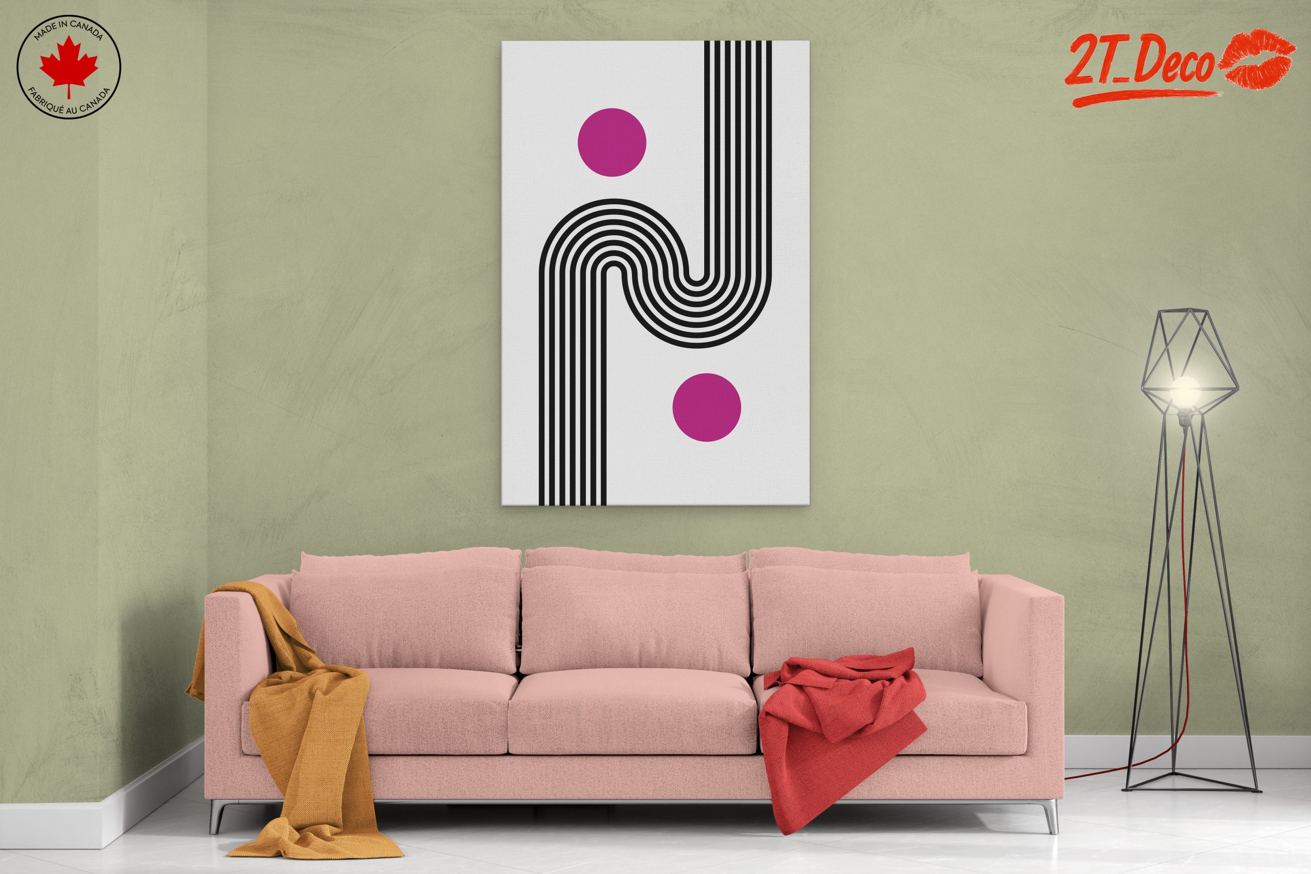 Bold Geometric Abstract Art with Pink Accents - Image 2