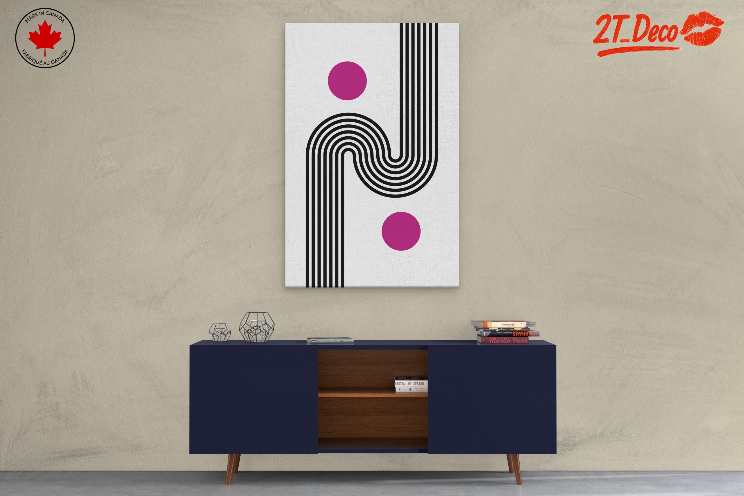 Bold Geometric Abstract Art with Pink Accents - Image 3