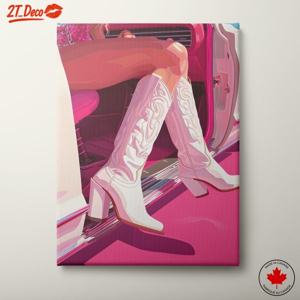 Stylish White Boots in a Pink Car