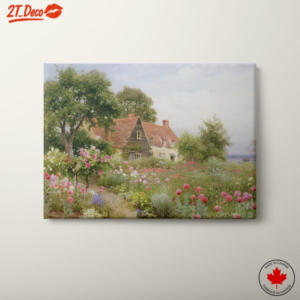 Charming Floral Garden Scene with Cottage
