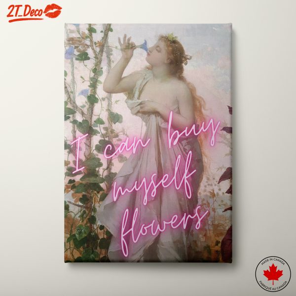 Woman Holding Flower with Neon Text