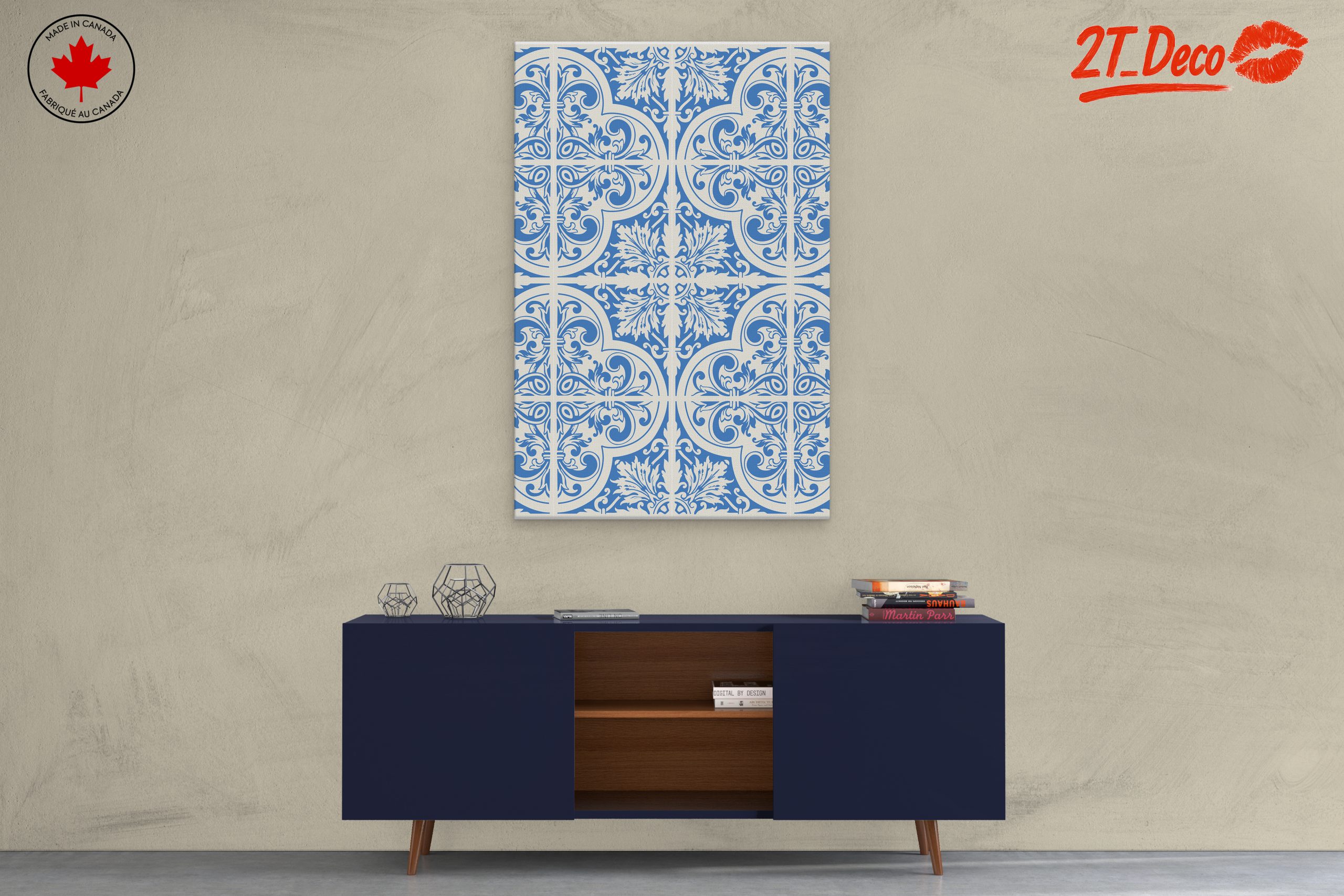 Intricate Floral Pattern in Blue and White - Image 3