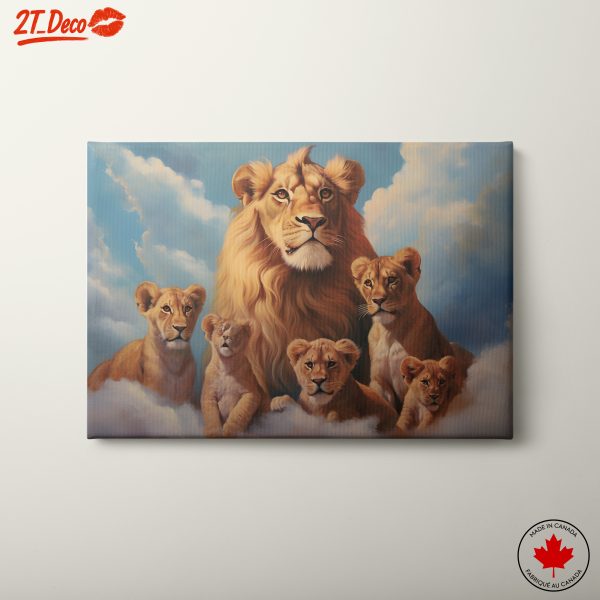 Majestic Lion and Cubs in Clouds