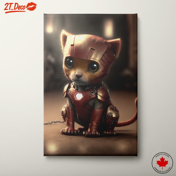 Whimsical Cat in Iron Man Suit Art