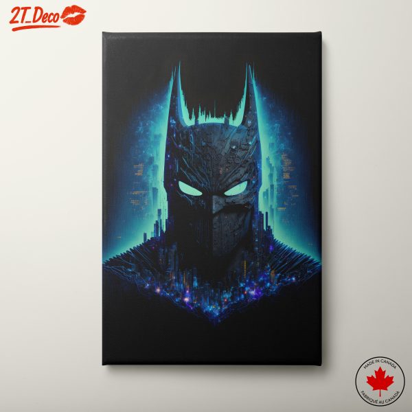 Futuristic Batman Artwork with Neon Cityscape