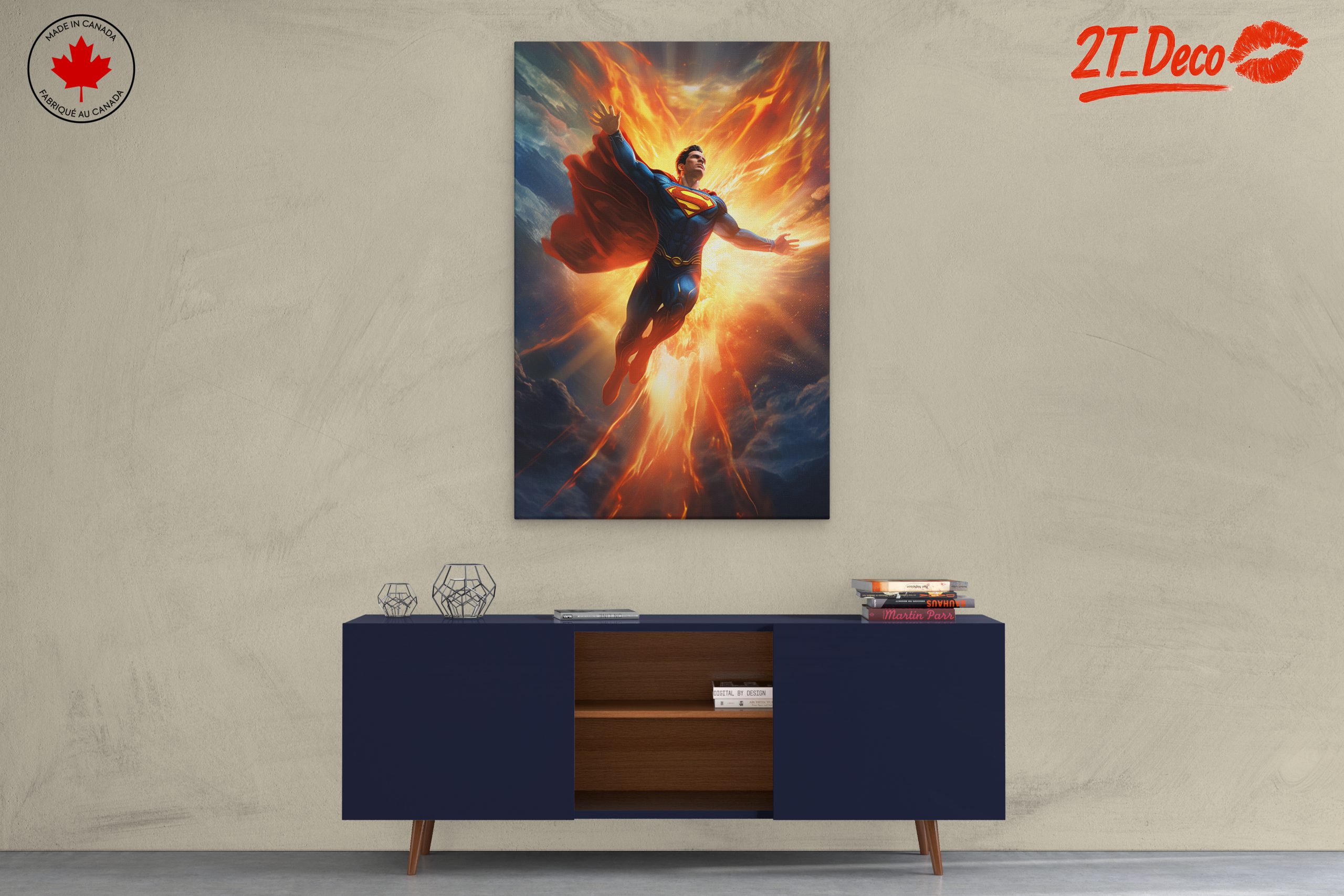 Epic Superman Artwork with Fiery Explosion - Image 3