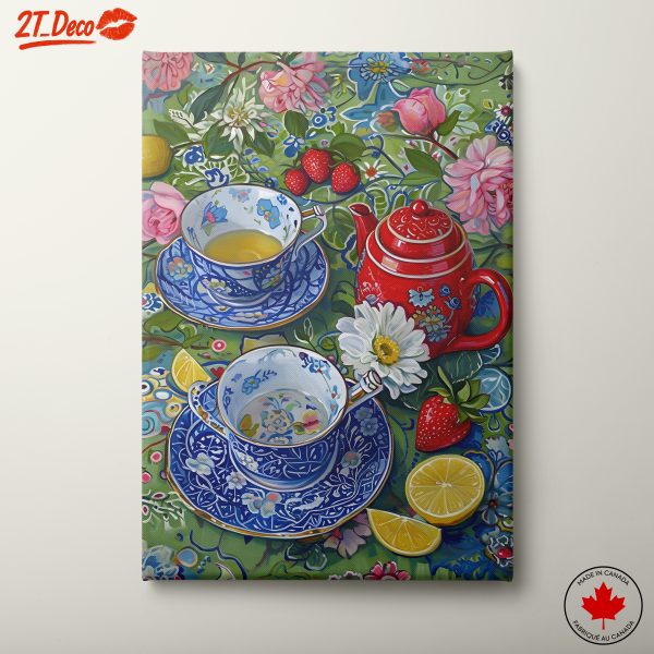 Vibrant Tea Set Still Life with Flowers