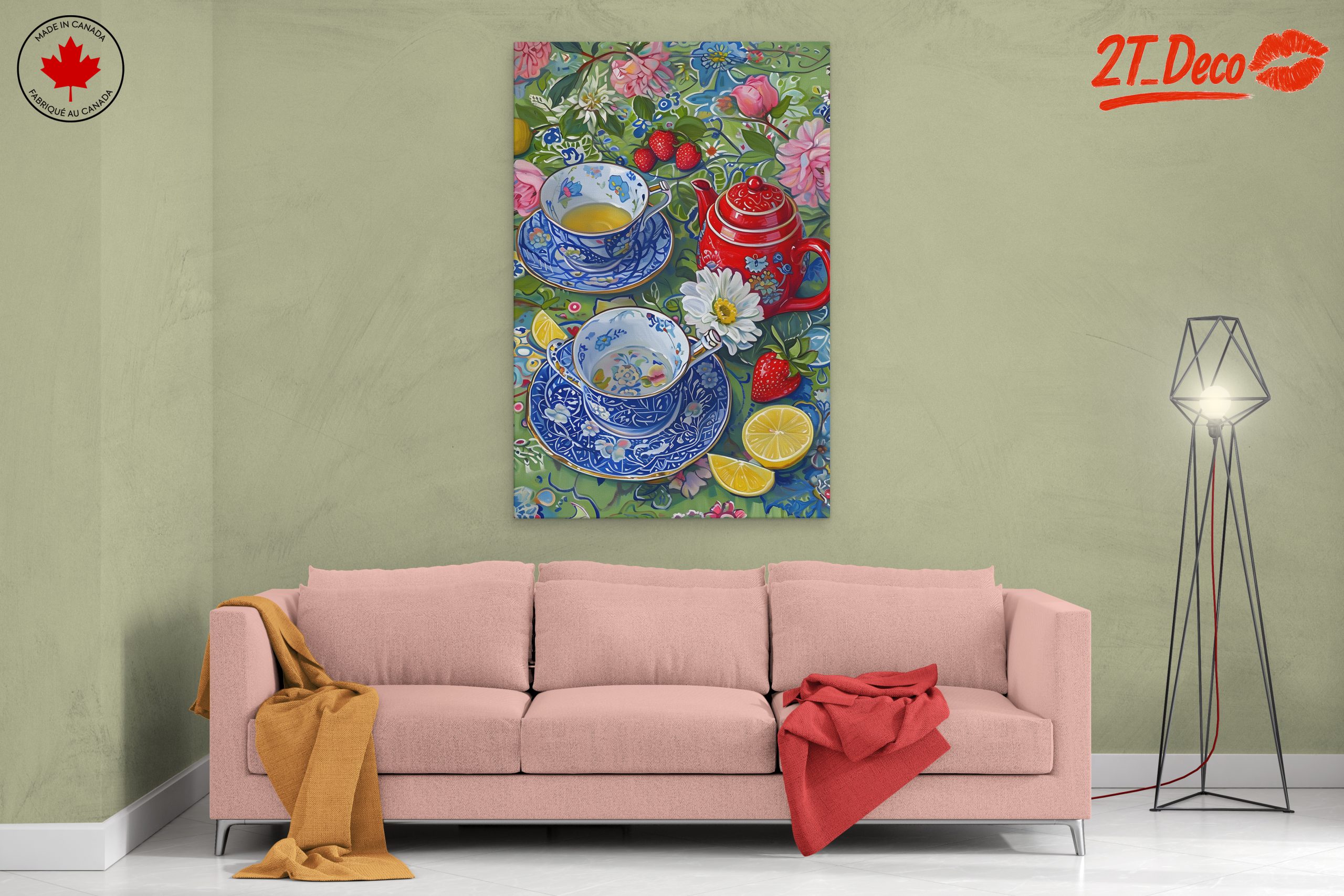 Vibrant Tea Set Still Life with Flowers - Image 2